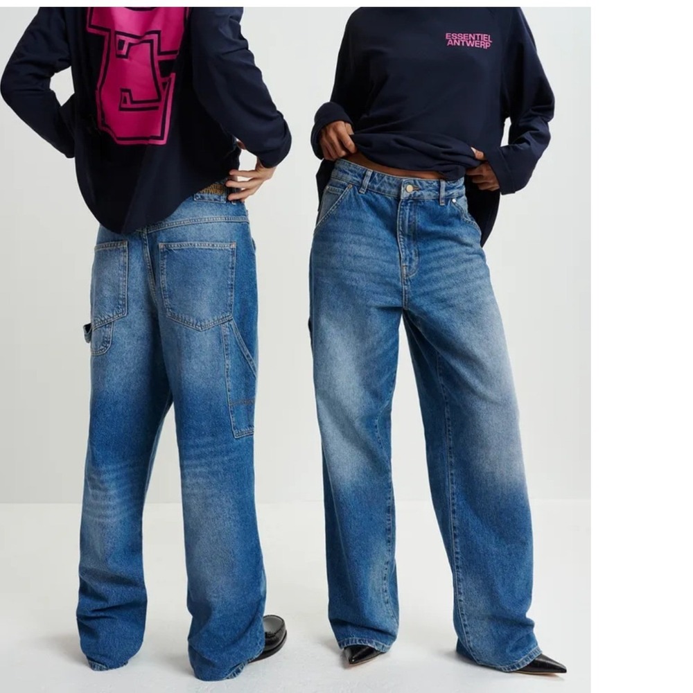 Essentiel Antwerp Grimas Blue Carpenter Straight Leg Jeans Wide Leg Size 29 NEW
